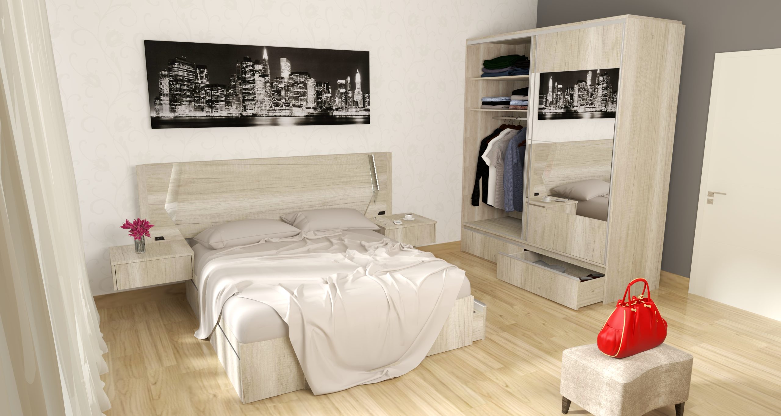 PLACARD RAGAZZO (2 Puertas: 2 Corredizas + 2 Cajones + Con Espejo) - Imagen 11