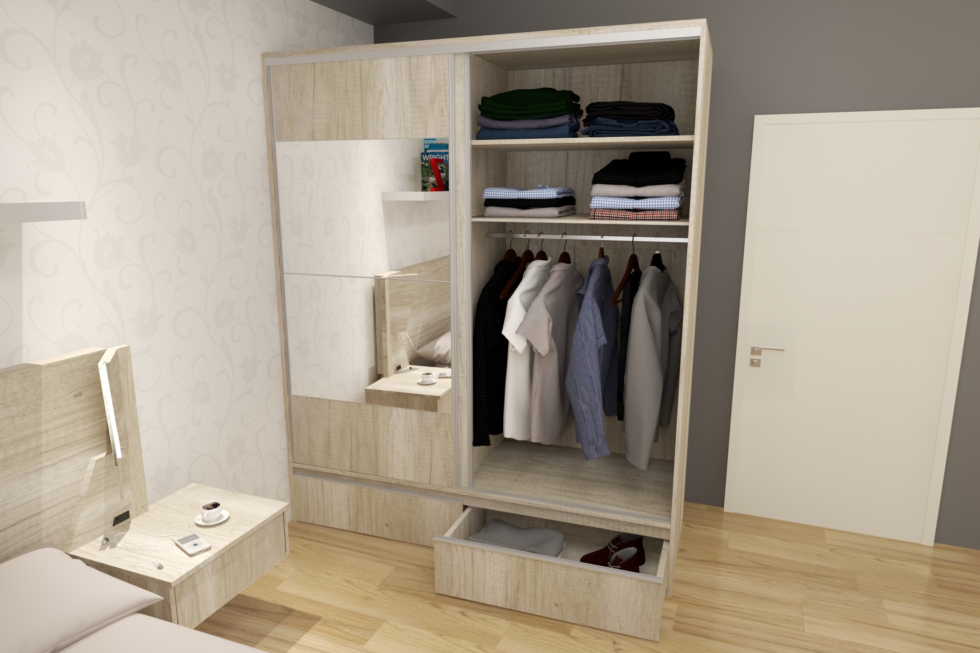PLACARD RAGAZZO (2 Puertas: 2 Corredizas + 2 Cajones + Con Espejo) - Imagen 12