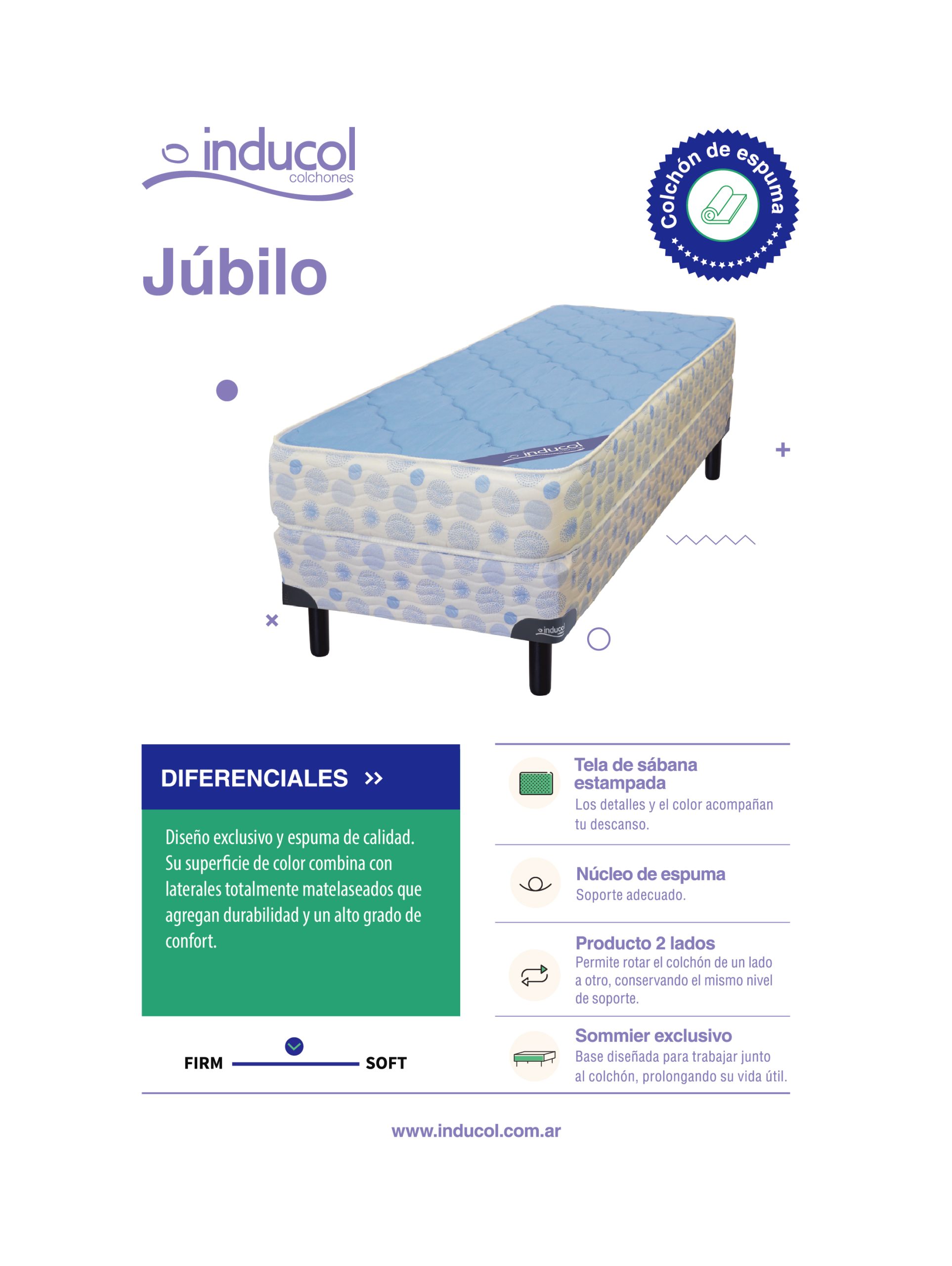 COLCHON INDUCOL - JÚBILO AZUL O FUCSIA 1 y 1 ½ PLAZAS - Imagen 6
