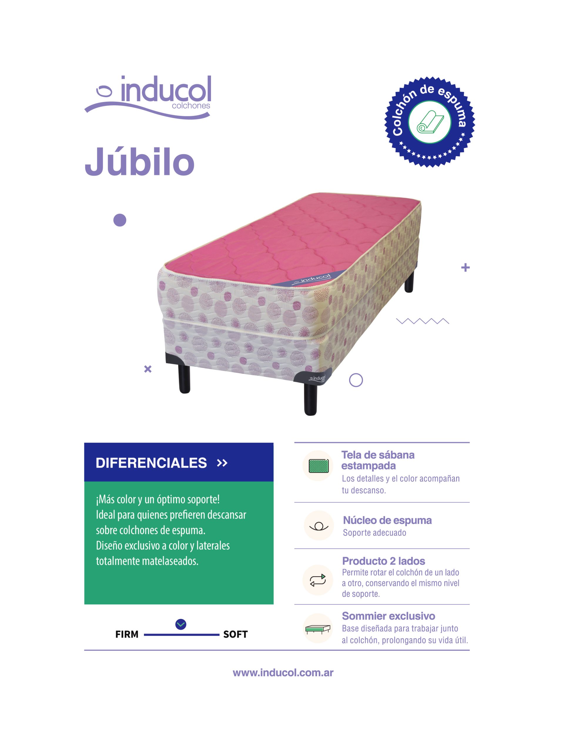 COLCHON INDUCOL - JÚBILO AZUL O FUCSIA 1 y 1 ½ PLAZAS - Imagen 12