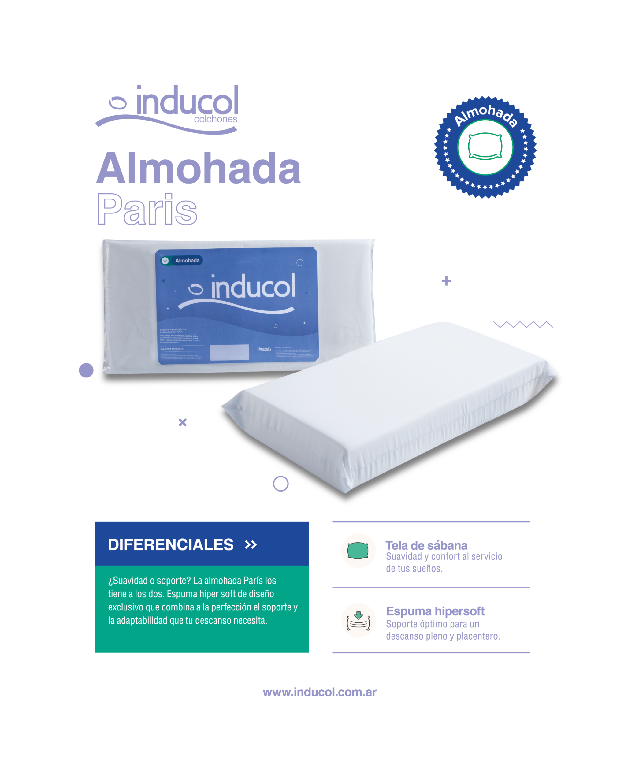 Almohada Inducol | Paris Hiper Soft - Imagen 4