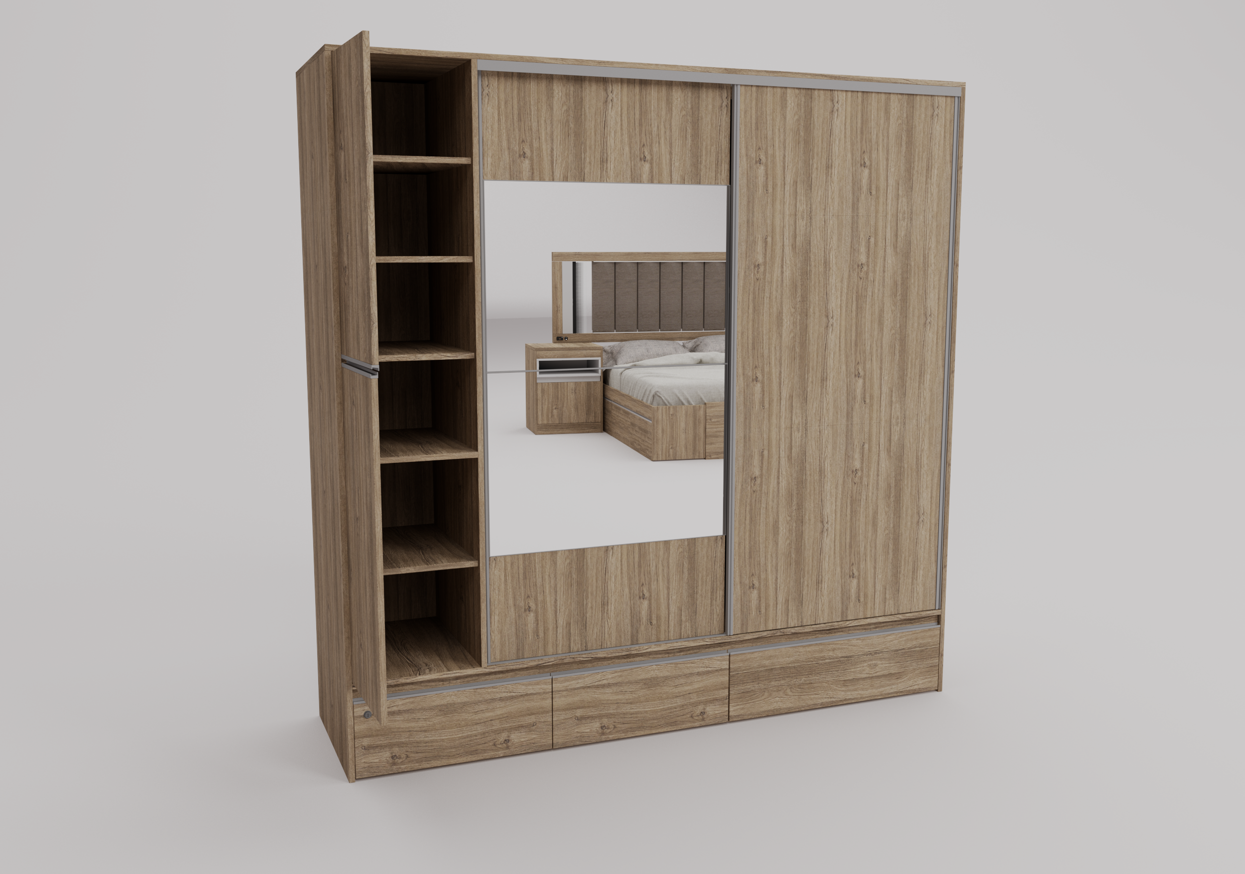 PLACARD RAGAZZO (2 Puertas: 2 Corredizas + 2 Cajones + Con Espejo) - Imagen 22