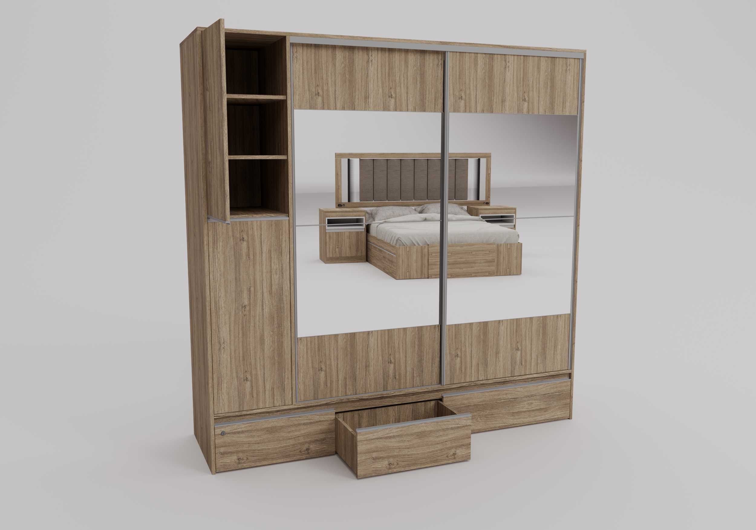 PLACARD RAGAZZO (2 Puertas: 2 Corredizas + 2 Cajones + Con Espejo) - Imagen 23