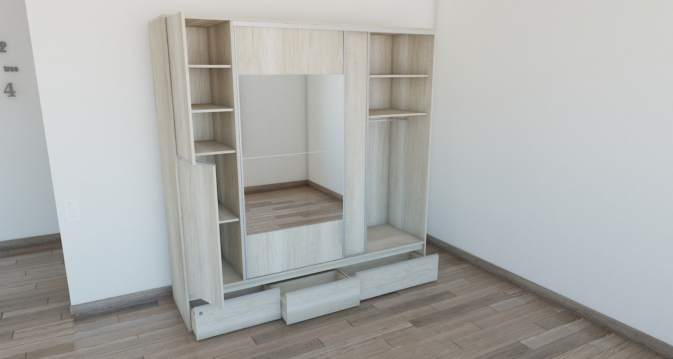 PLACARD RAGAZZO (2 Puertas: 2 Corredizas + 2 Cajones + Con Espejo) - Imagen 9