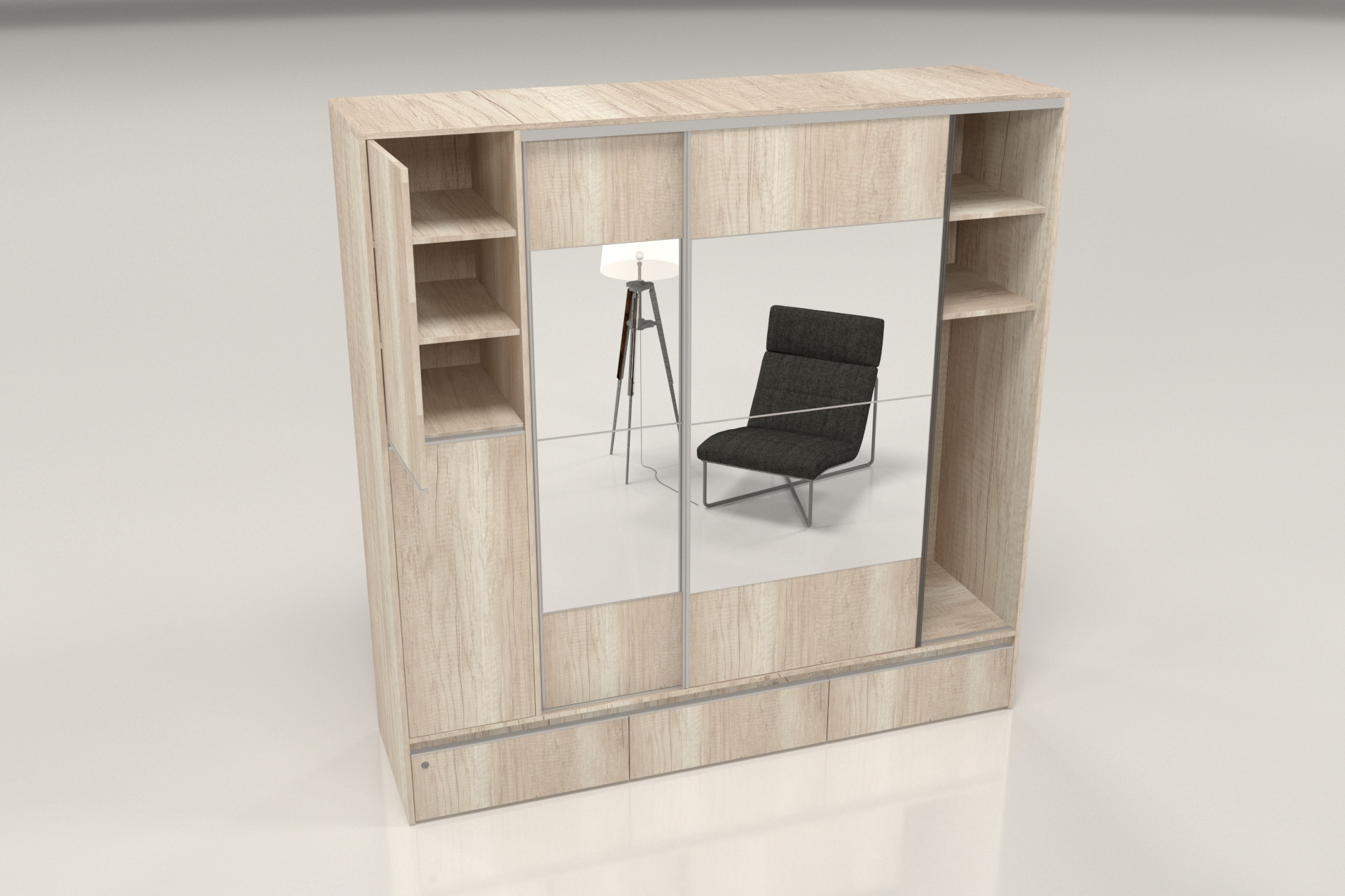 PLACARD RAGAZZO (2 Puertas: 2 Corredizas + 2 Cajones + Con Espejo) - Imagen 3