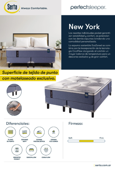 CONJUNTO COLCHON Y SOMMIER SERTA - NEW YORK QUEEN Y KING - Imagen 10