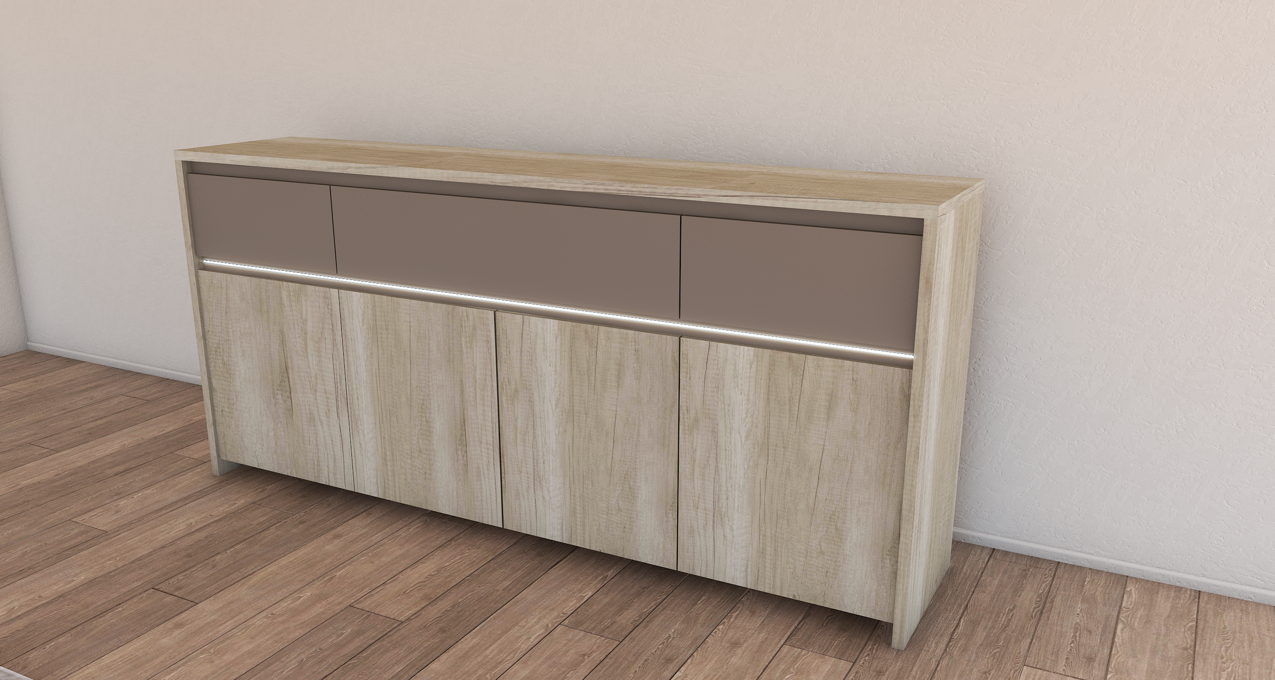 Bahiut Cómoda Volentiera Lumen Melamina (3 Cajones + 4 Puertas) - Imagen 2