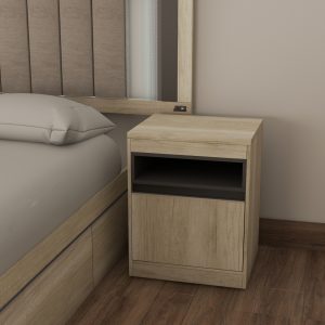 Mesa de Luz Volentiera Kyomu de Melamina (Cajón Oculto + Puerta) - Imagen 8