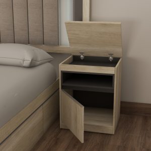 Mesa de Luz Volentiera Kyomu de Melamina (Cajón Oculto + Puerta) - Imagen 9